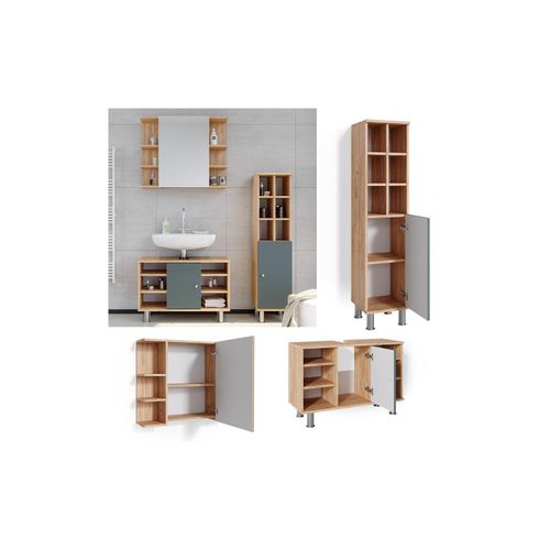 4066731041671 - Badmöbelset Waschtischunter 80cm Spiegelschrank Midischrank große Tür Fynn 4066731041671 - Badmöbelset Waschtischunter 80cm Spiegelschrank Midischrank große Tür Fynn