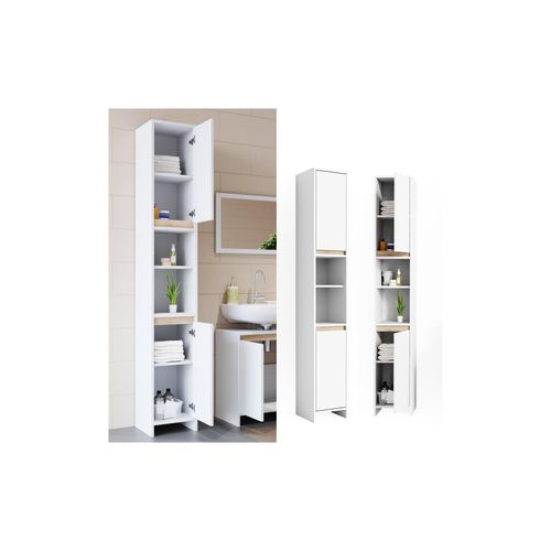 4251421931503 - VICCO Badschrank EMMA Weiß Sonoma Eiche Badezimmerschrank Hochschrank Badregal