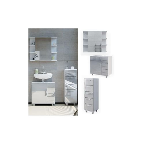 4066731249138 - Badmöbelset Ilias Weiß Hochglanz modern Badezimmer Schrank Badschrank Waschtischunterschrank Spiegelschrank Midischrank Schranktür Schrankschublade Schrankfach Ablage Aufbewahrung 4066731249138 - Badmöbelset Ilias Weiß Hochglanz modern Badezimmer Schrank Badschrank Waschtischunterschrank Spiegelschrank Midischrank Schranktür Schrankschublade Schrankfach Ablage Aufbewahrung