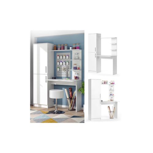 4251421953451 - Arbeitstisch Schreibtisch Schminktisch Tessa weiß Basteltisch mit Schrank 4251421953451 - Arbeitstisch Schreibtisch Schminktisch Tessa weiß Basteltisch mit Schrank