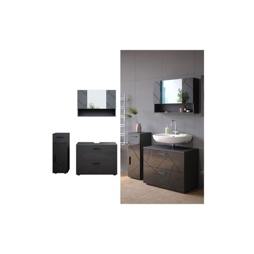 4066731227686 - Badmöbelset Irma Anthrazit Hochglanz modern 80 cm 30 cm Badezimmerschrank Badschrank Badezimmermöbel Waschtischunterschrank Spiegelschrank Midischrank Schranktür Schrankfach Schrankschublade
