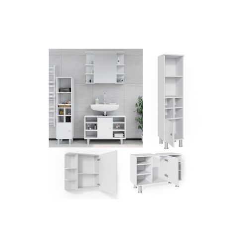 4251421953314 - Badmöbel Set 3tlg Fynn Spiegelschrank Waschbeckenunterschrank Hochschrank 4251421953314 - Badmöbel Set 3tlg Fynn Spiegelschrank Waschbeckenunterschrank Hochschrank