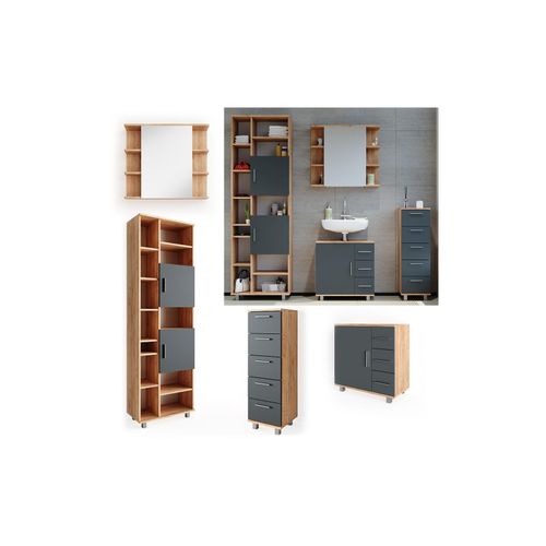 4251421941250 - VICCO Badmöbel Set ILIAS Eiche Anthrazit Spiegel Kommode Unterschrank Badschrank 4251421941250 - VICCO Badmöbel Set ILIAS Eiche Anthrazit Spiegel Kommode Unterschrank Badschrank
