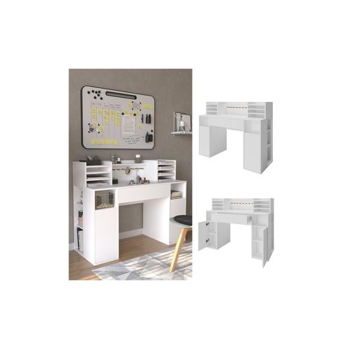 4066731333905 - Schreibtisch Basteltisch XL 1268 x 100 cm Weiß mit Regale Schubfach