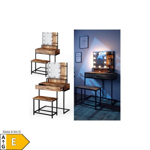 4251421950962 - Schminktisch Fyrk Antikholz Schwarz mit Sitzbank und LED-Beleuchtung Vicco