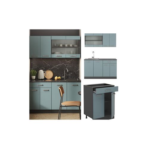 4066731345861 - Küchenzeile R-Line Solid Anthrazit Blau Grau 140 cm modern Küchenschränke Küchenmöbel 4066731345861 - Küchenzeile R-Line Solid Anthrazit Blau Grau 140 cm modern Küchenschränke Küchenmöbel