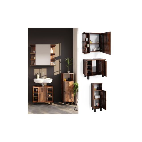 4251421977259 - Badmöbelset Waschtischunterschrank Spiegelschrank Midischrank Fynn