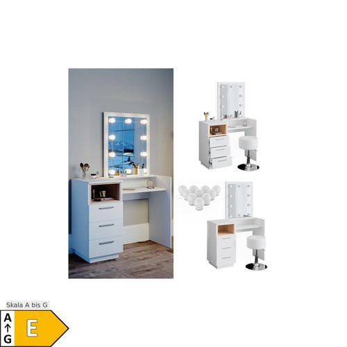 4251421970410 - Schminktisch Frisiertisch Frisierkommode Beatrice weiß LED Spiegel Hocker 4251421970410 - Schminktisch Frisiertisch Frisierkommode Beatrice weiß LED Spiegel Hocker