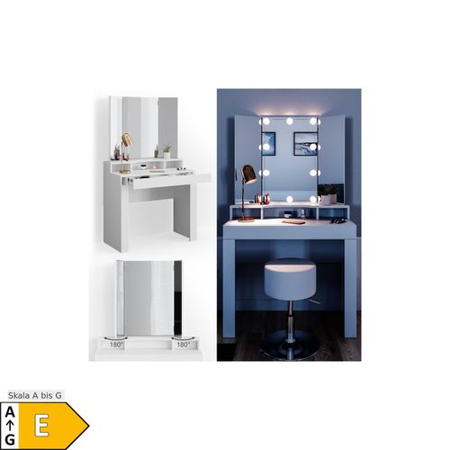 4251421948235 - Schminktisch Nora weiß mit LED-Beleuchtung Spiegel Hocker Frisiertisch 4251421948235 - Schminktisch Nora weiß mit LED-Beleuchtung Spiegel Hocker Frisiertisch
