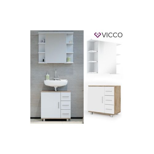 4251421939141 - VICCO Badmöbel Set ILIAS Weiß Eiche Bad Spiegel Kommode Unterschrank Badschrank 4251421939141 - VICCO Badmöbel Set ILIAS Weiß Eiche Bad Spiegel Kommode Unterschrank Badschrank