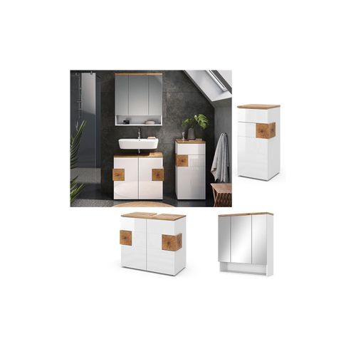 4066731242986 - Badmöbel-Set Badezimmer-Möbel Bad-Schrank Eden Weiß Artisan modern Badezimmerschrank Waschbeckenunterschrank Spiegelschrank Midischrank Schranktür Schrankfach