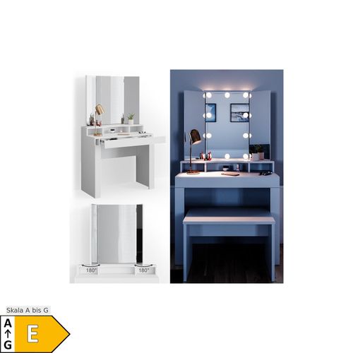 4251421947948 - Schminktisch Nora weiß mit LED-Beleuchtung Spiegel Sitzbank Frisiertisch 4251421947948 - Schminktisch Nora weiß mit LED-Beleuchtung Spiegel Sitzbank Frisiertisch