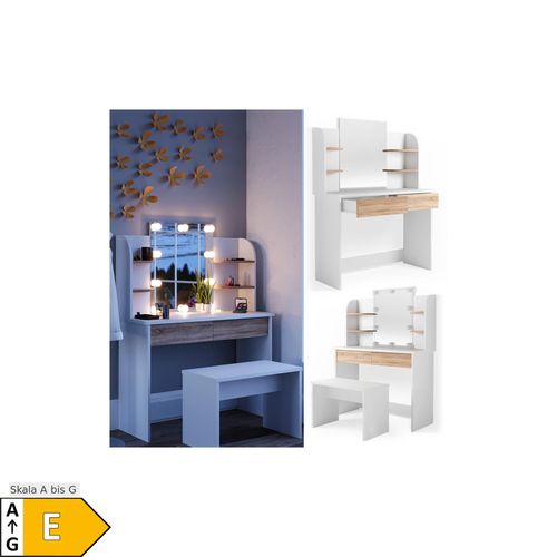 4251421938205 - Schminktisch Charlotte Weiß Sonoma 108 cm mit led Beleuchtung und Bank Vicco 4251421938205 - Schminktisch Charlotte Weiß Sonoma 108 cm mit led Beleuchtung und Bank Vicco