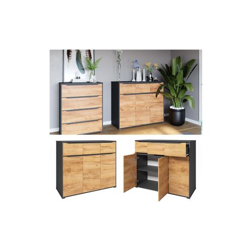 4066731381289 - Sideboard Ruben Goldkraft Eiche 120 x 1016 cm mit Schubladen Vicco