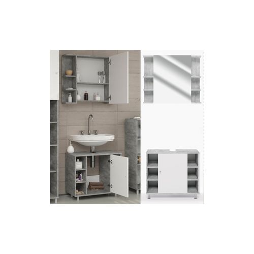 4251421901803 - Badmöbel Set Fynn Badezimmer Spiegel Kommode Unterschrank Grau Beton 4251421901803 - Badmöbel Set Fynn Badezimmer Spiegel Kommode Unterschrank Grau Beton