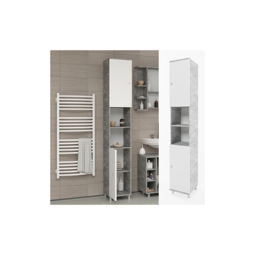 4251421901858 - VICCO Badschrank FYNN Weiß Grau Beton - Badezimmerschrank Hochschrank Badregal 4251421901858 - VICCO Badschrank FYNN Weiß Grau Beton - Badezimmerschrank Hochschrank Badregal