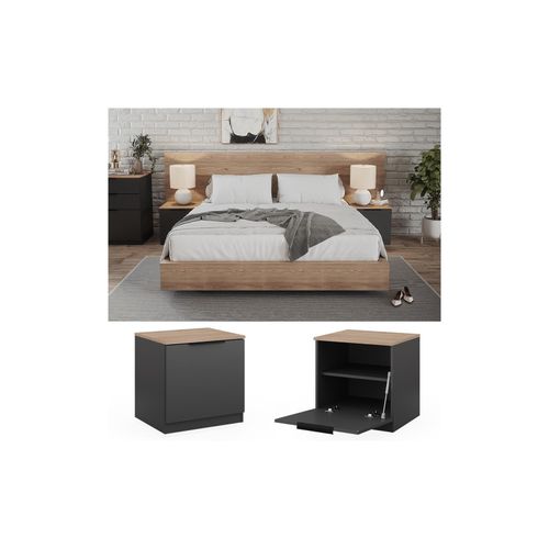 4066731326358 - Nachttisch Betti 2er Set 50 x 50 cm Anthrazit Sonoma mit 1 Klappe Schlafzimmer 4066731326358 - Nachttisch Betti 2er Set 50 x 50 cm Anthrazit Sonoma mit 1 Klappe Schlafzimmer