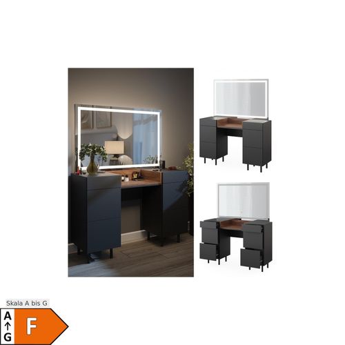 4066731326204 - Schminktisch Anika 120 x 80 cm mit LED-Spiegel Anthrazit-Walnussbraun Schlafzimmer 4066731326204 - Schminktisch Anika 120 x 80 cm mit LED-Spiegel Anthrazit-Walnussbraun Schlafzimmer