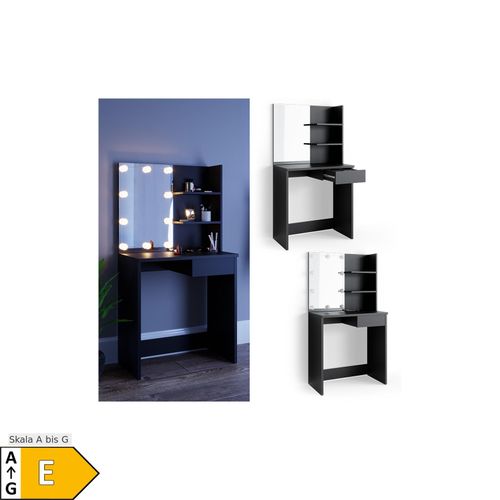 4251421923959 - Schminktisch Dekos Frisiertisch Kommode Frisierkommode Spiegel Schwarz inklusive LED-Lichterkette 4251421923959 - Schminktisch Dekos Frisiertisch Kommode Frisierkommode Spiegel Schwarz inklusive LED-Lichterkette