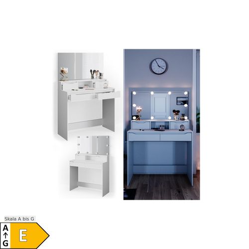 4251421948457 - Schminktisch Ruben weiß mit LED-Beleuchtung Spiegel Frisiertisch Kommode 4251421948457 - Schminktisch Ruben weiß mit LED-Beleuchtung Spiegel Frisiertisch Kommode