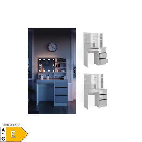 4066731346257 - Schminktisch Sherry klein Weiß Hochglanz mit Spiegelregal und LED-Beleuchtung Vicco