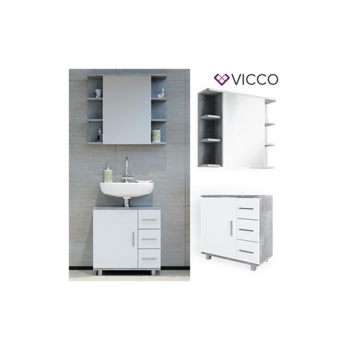4251421939066 - VICCO Badmöbel Set ILIAS Weiß Beton Bad Spiegel Kommode Unterschrank Badschrank 4251421939066 - VICCO Badmöbel Set ILIAS Weiß Beton Bad Spiegel Kommode Unterschrank Badschrank
