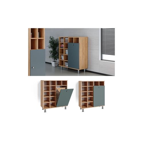4066731041602 - Wäscheschrank Badezimmerschrank Badschrank Fynn Eiche Grün Wäschekorb 4066731041602 - Wäscheschrank Badezimmerschrank Badschrank Fynn Eiche Grün Wäschekorb