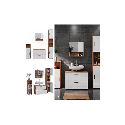 4066731273317 - Badmöbelset Irma Eiche Weiß Hochglanz modern Badezimmerschrank Badschrank Badezimmermöbel Waschtischunterschrank Spiegelschrank Midischrank Hochschrank Schrankschublade Schranktür Schrankfach 4066731273317 - Badmöbelset Irma Eiche Weiß Hochglanz modern Badezimmerschrank Badschrank Badezimmermöbel Waschtischunterschrank Spiegelschrank Midischrank Hochschrank Schrankschublade Schranktür Schrankfach