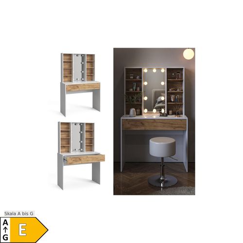 4066731347377 - Schminktisch Alexa 93 x 147 cm Weiß Eiche LED-Lampen Frisiertisch modern 4066731347377 - Schminktisch Alexa 93 x 147 cm Weiß Eiche LED-Lampen Frisiertisch modern