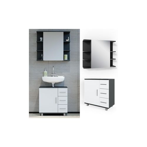 4251421941182 - VICCO Badmöbel Set ILIAS Weiß Anthrazit Bad Spiegel Unterschrank Badschrank