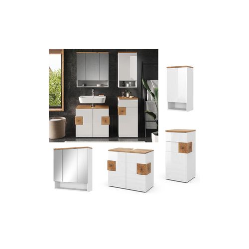 4066731243006 - Badmöbel-Set Badezimmer-Möbel Bad-Schrank Eden Weiß Artisan modern Badezimmerschrank Waschbeckenunterschrank Spiegelschrank Hängeschrank Midischrank Schranktür Schrankfach