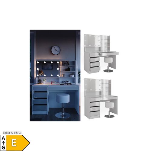 4066731346226 - Schminktisch Sherry Weiß 120 cm mit LED Beleuchtung Hocker und Spiegelregal Vicco 4066731346226 - Schminktisch Sherry Weiß 120 cm mit LED Beleuchtung Hocker und Spiegelregal Vicco