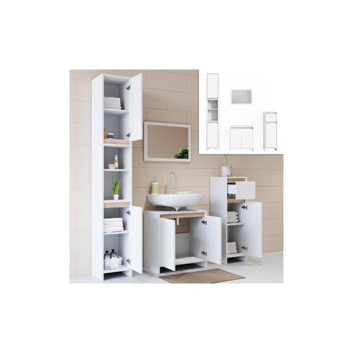 4251421931541 - VICCO Badmöbel Set EMMA Weiß Sonoma Eiche Spiegel Unterschrank Hochschrank Midi