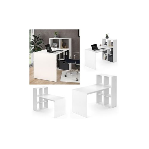 4251421948068 - Schreibtisch Emir weiß Computertisch mit Ablage Regal Raumteiler Bürotisch