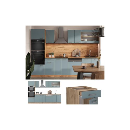 4066731345755 - Küchenzeile R-Line Solid Eiche Blau Grau 300 cm modern Küchenschränke Küchenmöbel 4066731345755 - Küchenzeile R-Line Solid Eiche Blau Grau 300 cm modern Küchenschränke Küchenmöbel