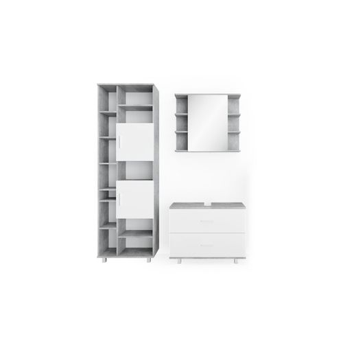 4251421952454 - VICCO Badmöbel Set ILIAS Weiß Beton Spiegel Kommode Unterschrank Badschrank 4251421952454 - VICCO Badmöbel Set ILIAS Weiß Beton Spiegel Kommode Unterschrank Badschrank