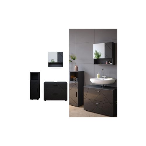 4066731051021 - Badmöbelset Unterschrank Spiegelschrank Midischrank Irma Anthrazit Hochglanz Badmöbel
