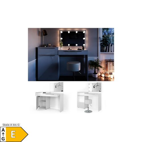 4251421925731 - Schminktisch Little Lilli Frisiertisch Kommode Frisierkommode Spiegel Weiß inklusive Hocker und LED-Lichterkette
