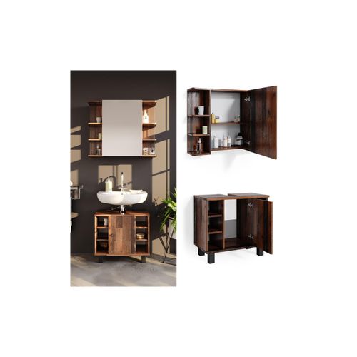 4251421977242 - Badmöbelset Waschtischunterschrank Spiegelschrank Fynn Old Style 4251421977242 - Badmöbelset Waschtischunterschrank Spiegelschrank Fynn Old Style