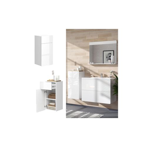 4066731353026 - Midischrank Izan Weiß Hochglanz 37 x 77 cm mit Schublade und Tür