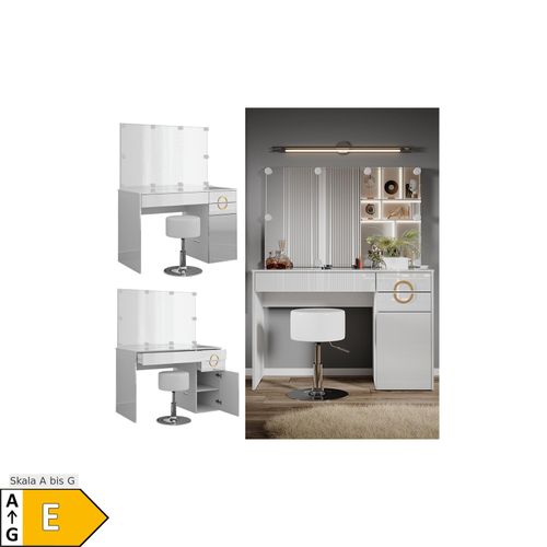 4066731340606 - Schminktisch Adela Weiß Hochglanz mit Hocker und LED Beleuchtung Vicco 4066731340606 - Schminktisch Adela Weiß Hochglanz mit Hocker und LED Beleuchtung Vicco