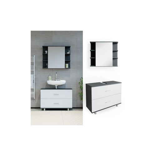 4251421952515 - VICCO Badmöbel Set ILIAS Weiß Anthrazit Bad Spiegel Unterschrank Badschrank 4251421952515 - VICCO Badmöbel Set ILIAS Weiß Anthrazit Bad Spiegel Unterschrank Badschrank