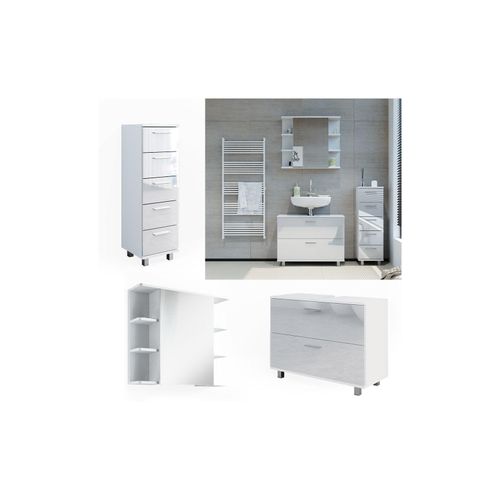 4066731352982 - Badmöbel-Set Ilias Weiß Hochglanz modern Waschtischunterschrank Spiegelschrank Midischrank 4066731352982 - Badmöbel-Set Ilias Weiß Hochglanz modern Waschtischunterschrank Spiegelschrank Midischrank