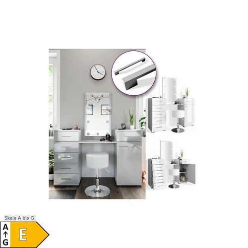 4251421932937 - Schminktisch Zoe Frisiertisch Frisierkommode Spiegel Weiß Hochglanz inklusive Hocker und LED-Lichterkette 4251421932937 - Schminktisch Zoe Frisiertisch Frisierkommode Spiegel Weiß Hochglanz inklusive Hocker und LED-Lichterkette