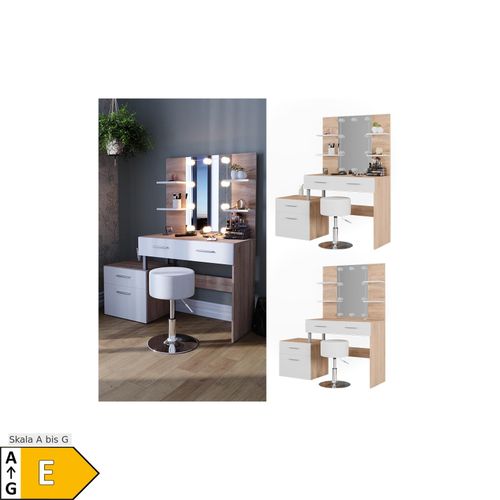 4066731231799 - Schminktisch Frisiertisch Frisierkommode Maria Weiß Sonoma Spiegel LED Hocker 132x145 cm modern Ablage 4066731231799 - Schminktisch Frisiertisch Frisierkommode Maria Weiß Sonoma Spiegel LED Hocker 132x145 cm modern Ablage