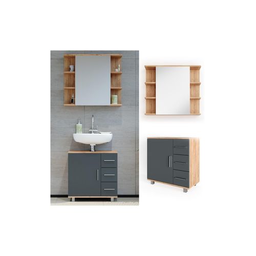 4251421941229 - VICCO Badmöbel Set ILIAS Eiche Anthrazit Bad Spiegel Unterschrank Badschrank 4251421941229 - VICCO Badmöbel Set ILIAS Eiche Anthrazit Bad Spiegel Unterschrank Badschrank