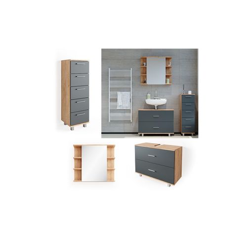 4251421952485 - VICCO Badmöbel Set ILIAS Eiche Anthrazit Spiegel Kommode Unterschrank Badschrank 4251421952485 - VICCO Badmöbel Set ILIAS Eiche Anthrazit Spiegel Kommode Unterschrank Badschrank