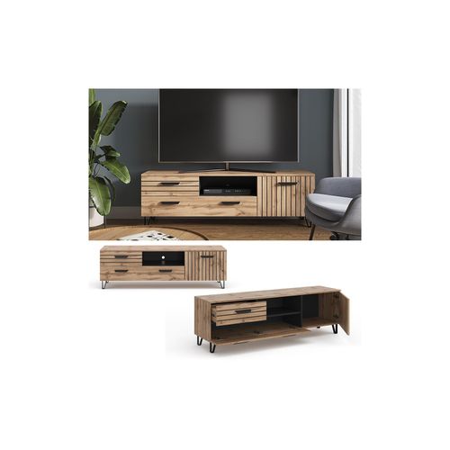 4066731228836 - Lowboard TV-Regal Fernsehregal Amber Eiche 150x49 cm modern Wohnzimmer Regal TV-Tisch Fernsehtisch Wohnzimmertisch Ablage Klapptür Schranktür Schrankfach Fernseher Holz-Optik 4066731228836 - Lowboard TV-Regal Fernsehregal Amber Eiche 150x49 cm modern Wohnzimmer Regal TV-Tisch Fernsehtisch Wohnzimmertisch Ablage Klapptür Schranktür Schrankfach Fernseher Holz-Optik
