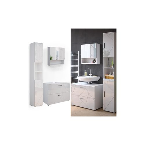 4066731050949 - Badmöbelset Unterschrank Spiegelschrank Hochschrank Irma Weiß Hochglanz Badmöbel