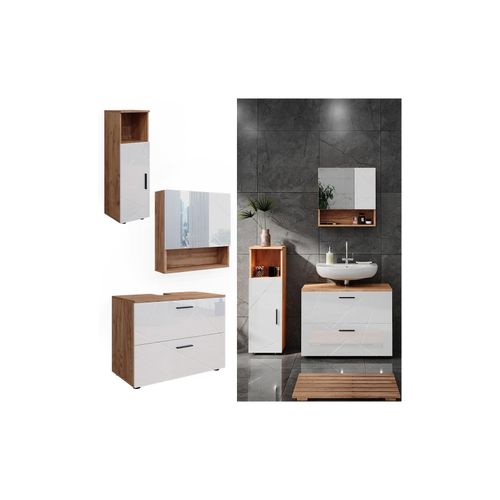 4066731273324 - Badmöbelset Irma Eiche Weiß Hochglanz modern Badezimmerschrank Badschrank Badezimmermöbel Waschtischunterschrank Spiegelschrank Midischrank Schrankschublade Schranktür Schrankfach 4066731273324 - Badmöbelset Irma Eiche Weiß Hochglanz modern Badezimmerschrank Badschrank Badezimmermöbel Waschtischunterschrank Spiegelschrank Midischrank Schrankschublade Schranktür Schrankfach